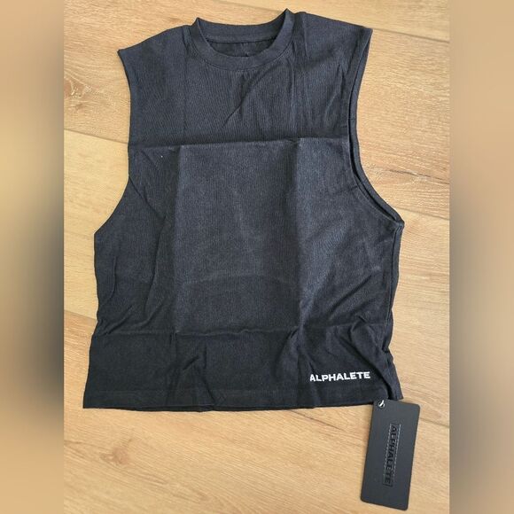 NWT alphalete womens heavy cotton crop cut off black - Picture 2 of 7